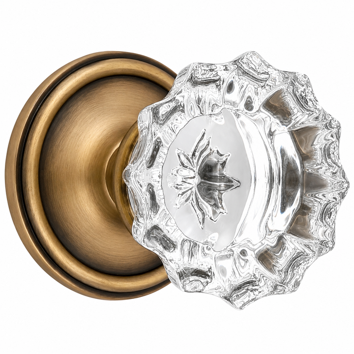 Traditional Rosette Door Set with Fluted Crystal Door Knobs (Several Finishes Available)