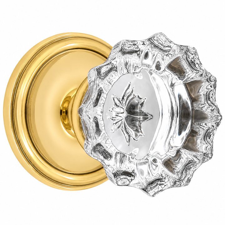 Traditional Rosette Door Set with Fluted Crystal Door Knobs (Several Finishes Available)