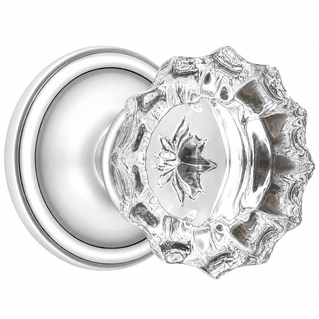 Traditional Rosette Door Set with Fluted Crystal Door Knobs (Several Finishes Available)