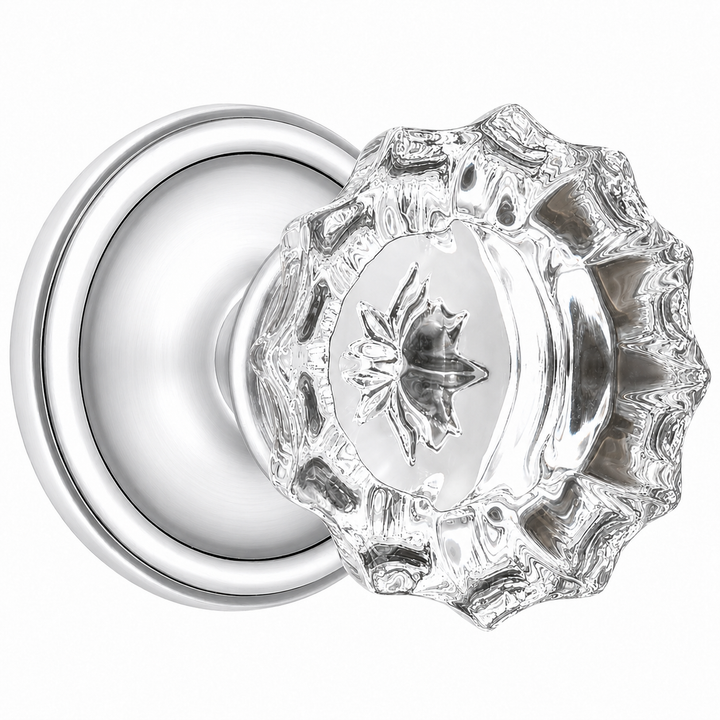 Traditional Rosette Door Set with Fluted Crystal Door Knobs (Several Finishes Available)