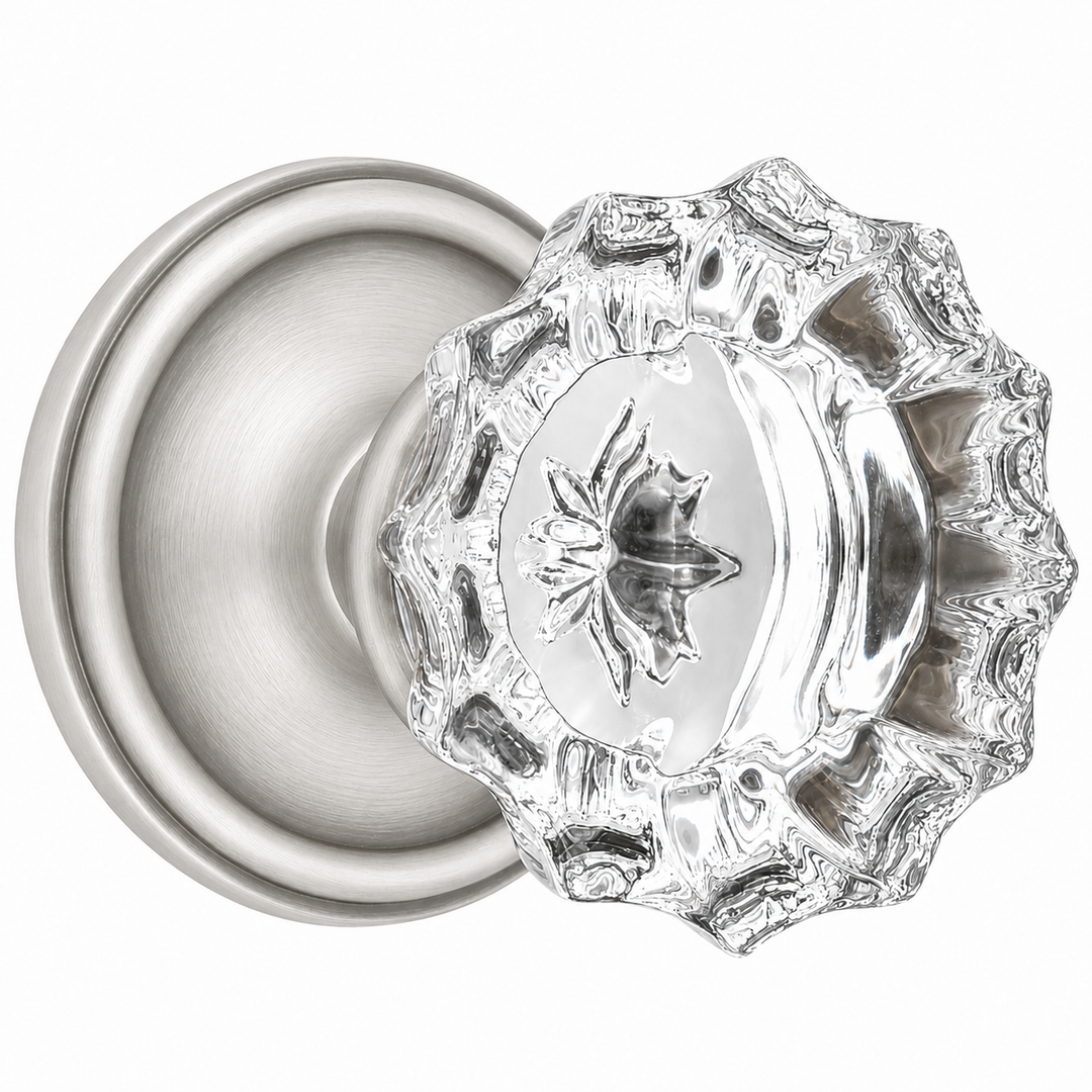 Traditional Rosette Door Set with Fluted Crystal Door Knobs (Several Finishes Available)