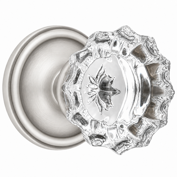 Traditional Rosette Door Set with Fluted Crystal Door Knobs (Several Finishes Available)