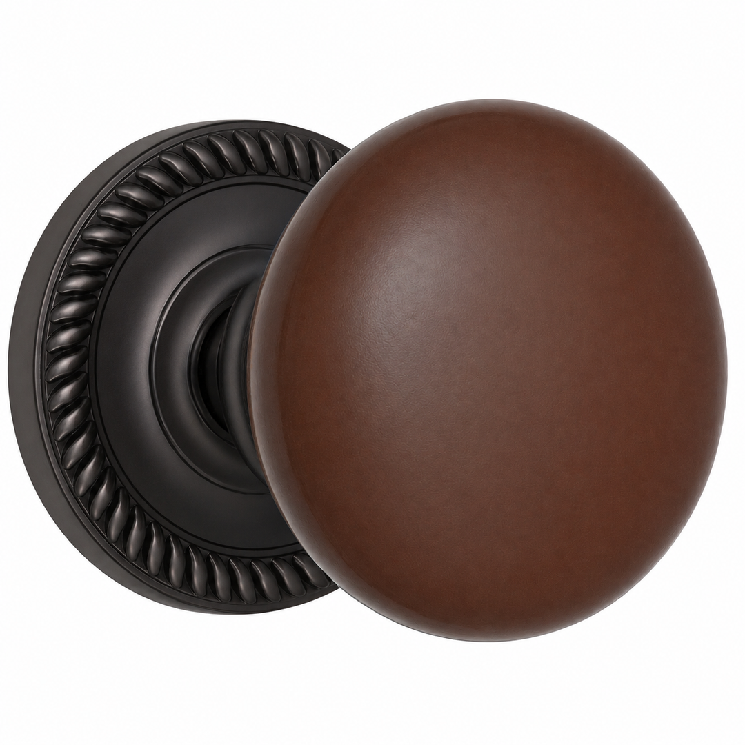 Brown Porcelain Door Knob with Georgian Roped Rosette (Several Finishes Available)