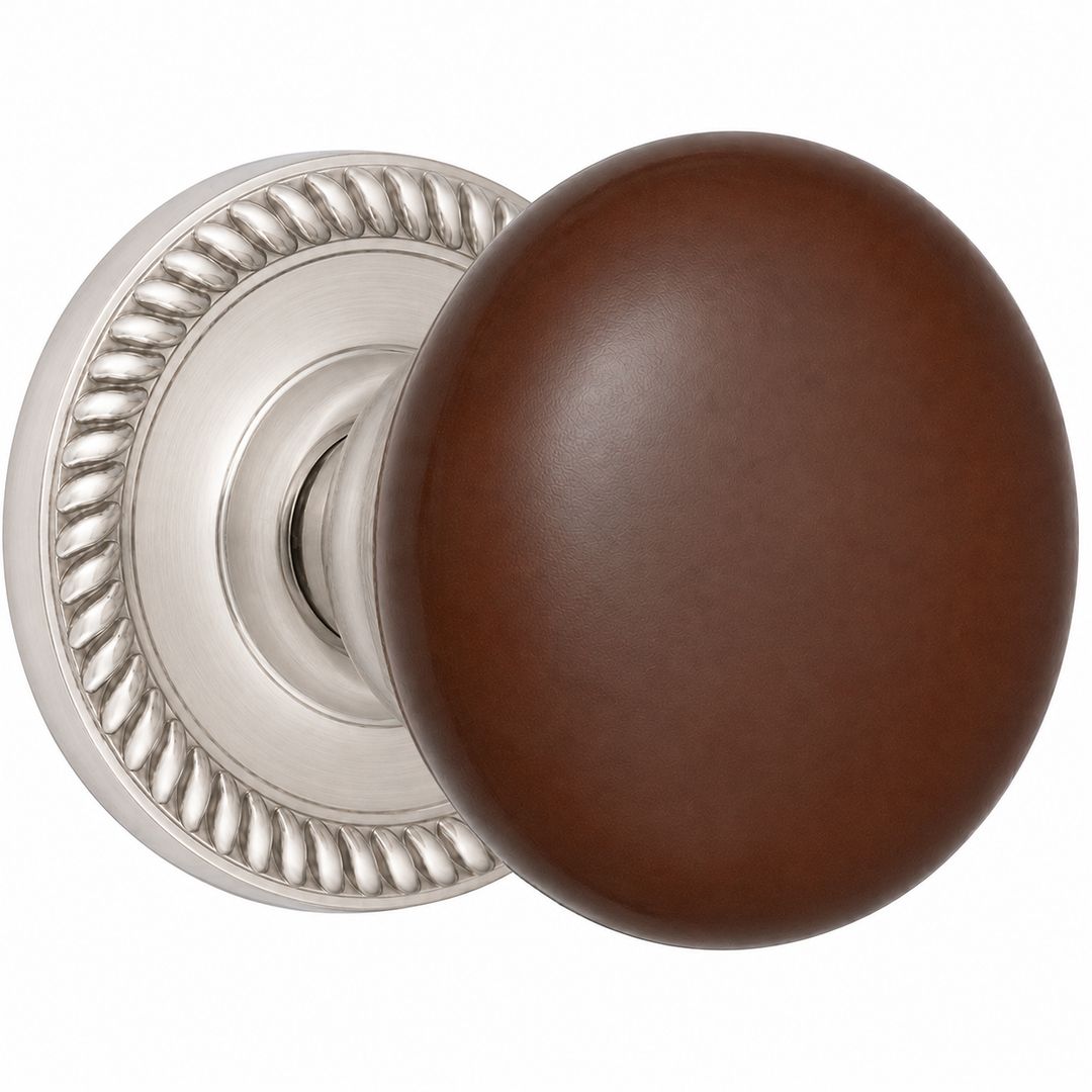 Brown Porcelain Door Knob with Georgian Roped Rosette (Several Finishes Available)