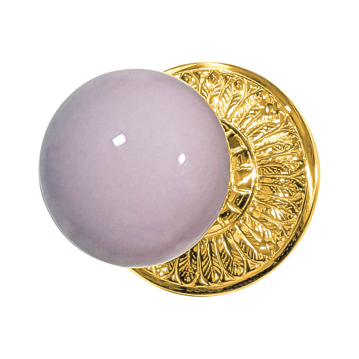 Grey Porcelain Door Knob with Brass Feathers Rosette