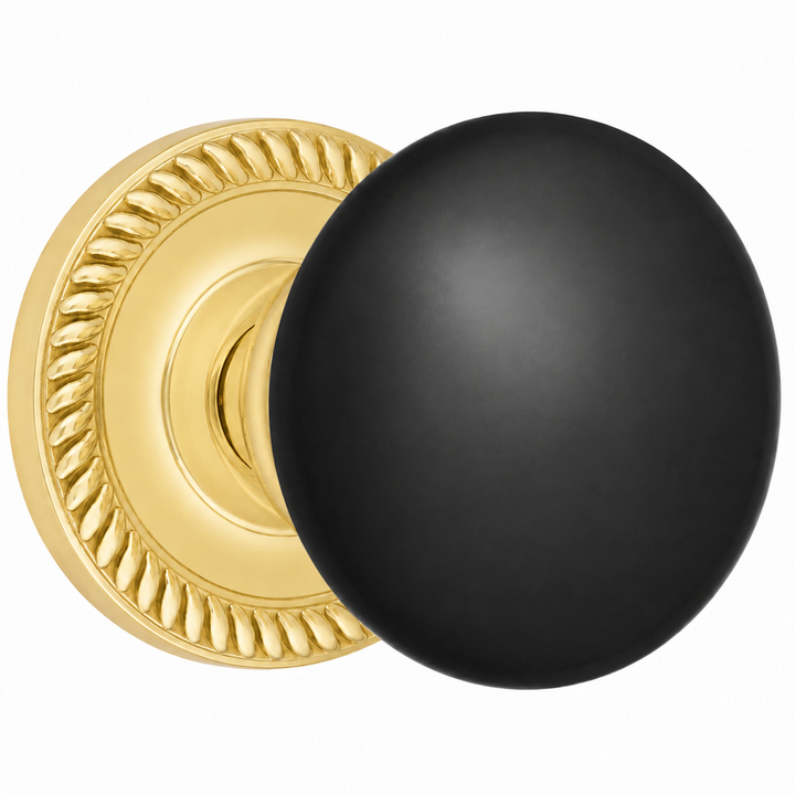 Georgian Roped Rosette Door Set with Black Porcelain Door Knobs (Several Finishes Available)