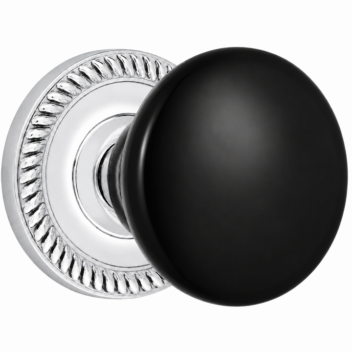 Georgian Roped Rosette Door Set with Black Porcelain Door Knobs (Several Finishes Available)