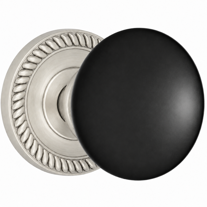 Georgian Roped Rosette Door Set with Black Porcelain Door Knobs (Several Finishes Available)