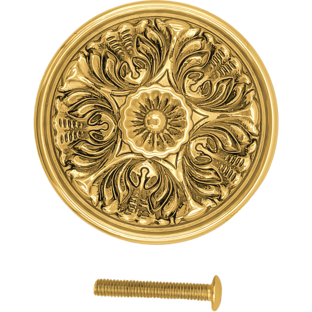 2 Inch Solid Brass Victorian Floral Cabinet & Furniture Knob (Several Finishes Available)
