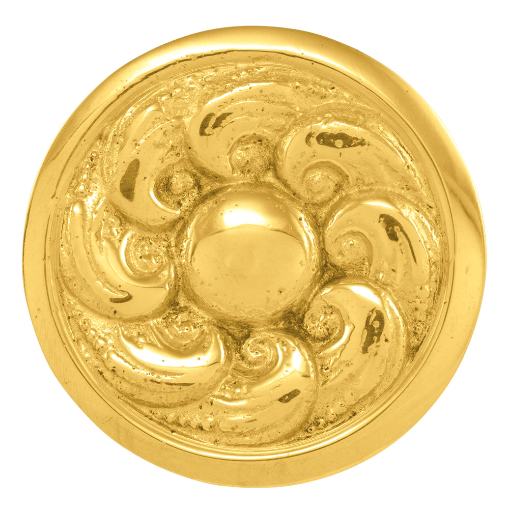 1 7/8 Inch Solid Brass Round Ocean Waves Cabinet & Furniture Knob