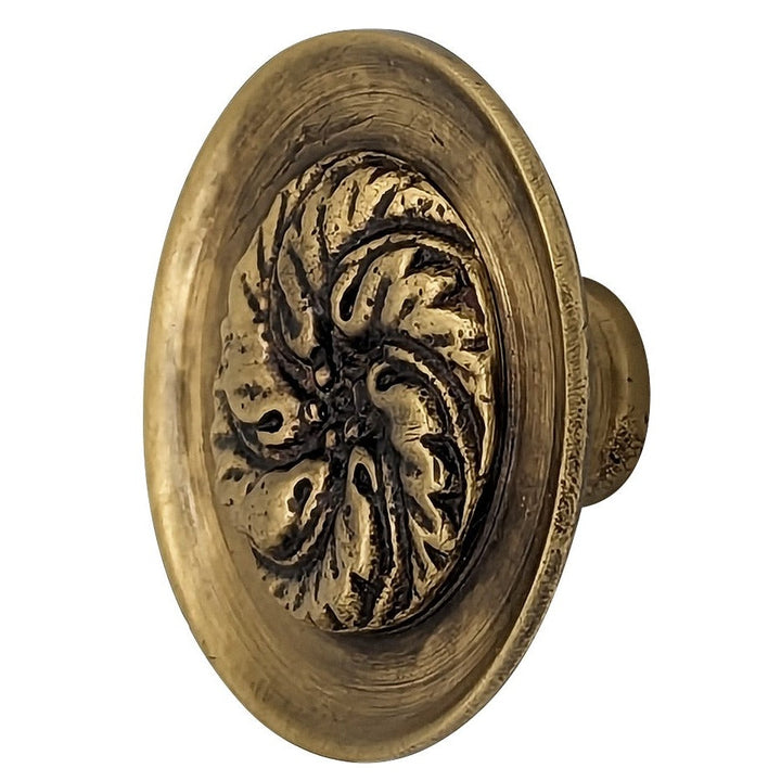 1 4/5 Inch Solid Brass Round Floral Print Leaf Cabinet & Furniture Knob COPPER MOUNTAIN HARDWARE