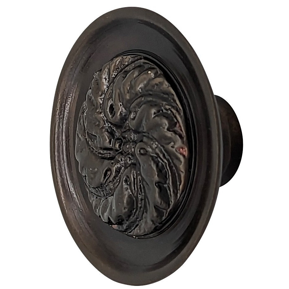 1 4/5 Inch Solid Brass Round Floral Print Leaf Cabinet & Furniture Knob COPPER MOUNTAIN HARDWARE