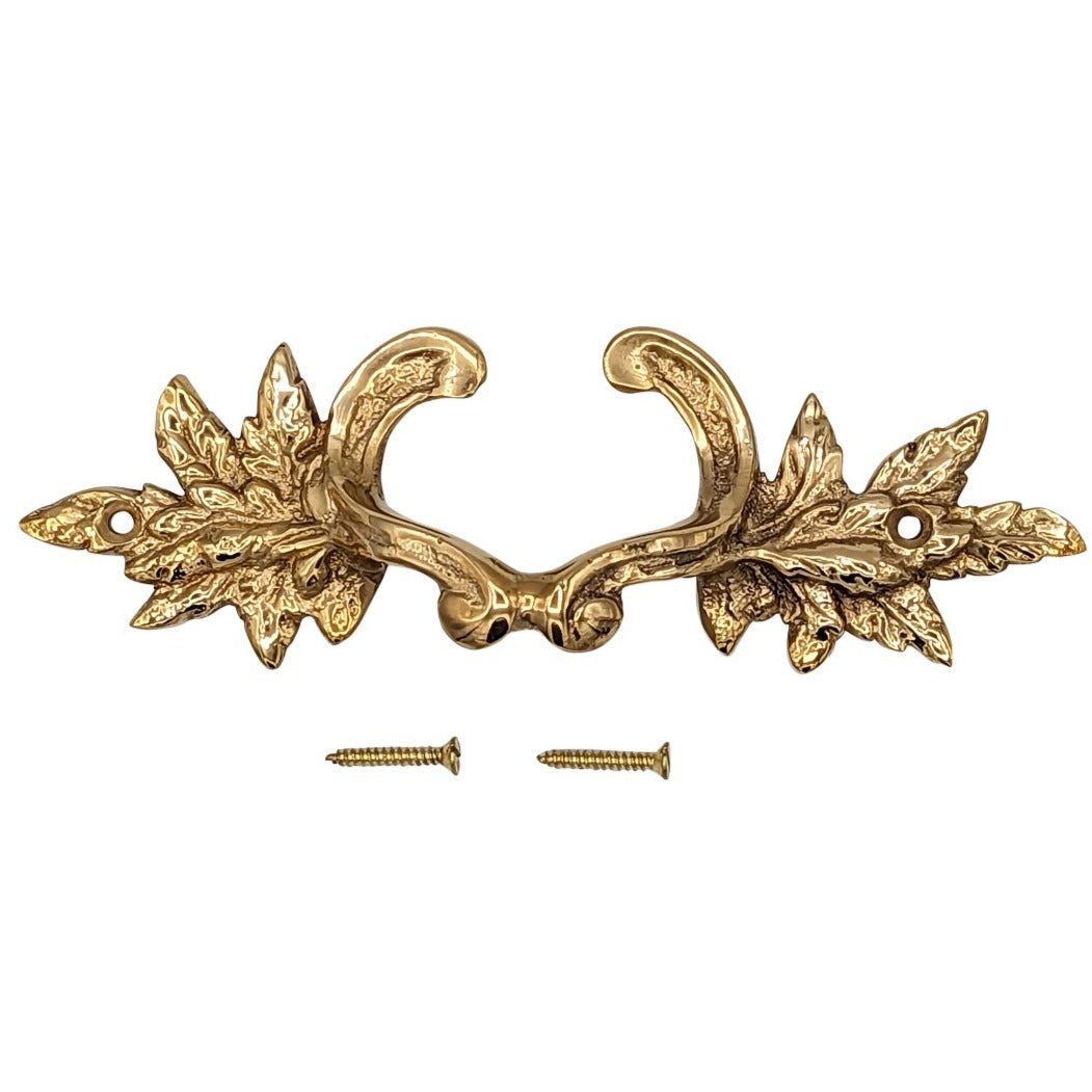 6 Inch (4 3/8 Inch C-C) Solid Brass Ornate French Leaves Pull COPPER MOUNTAIN HARDWARE