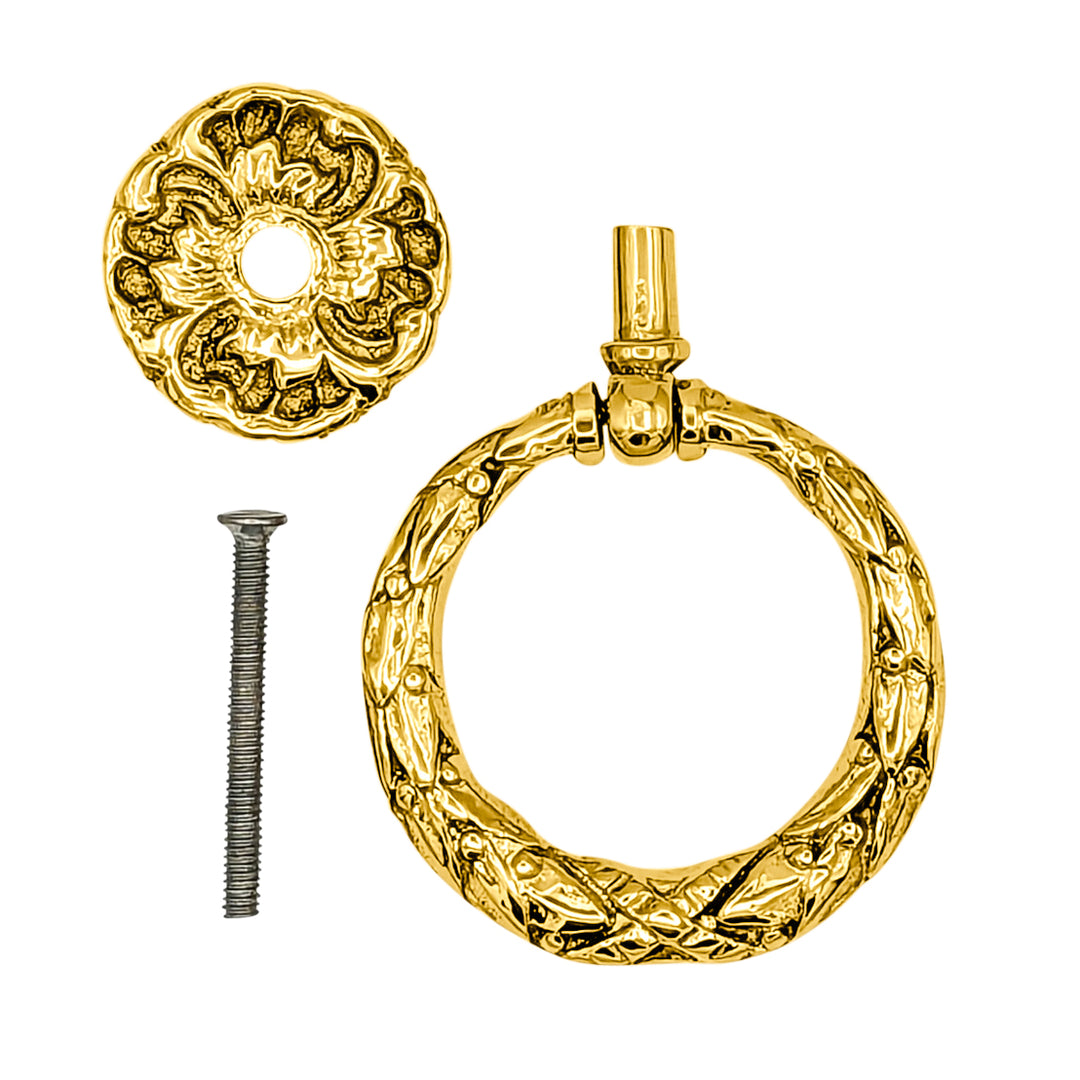 2 1/4 Inch Solid Brass French Floral Drawer Ring Pull