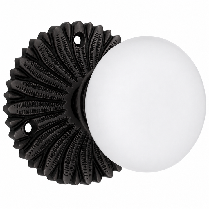 French Provincial Rosette Door Set with White Porcelain Door Knobs (Several Finishes Available)