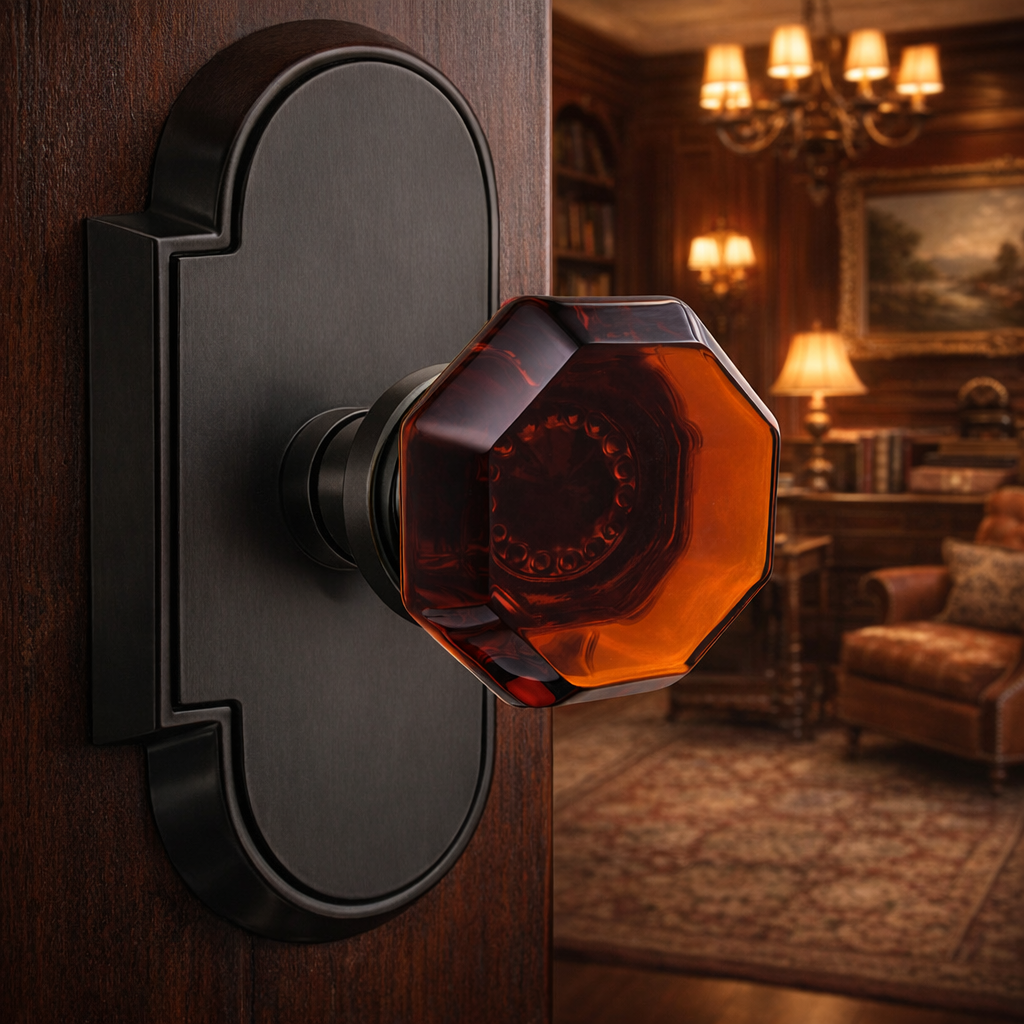Magnifique® Arched Door Set with Amber Glass Knobs (Several Finishes Available)