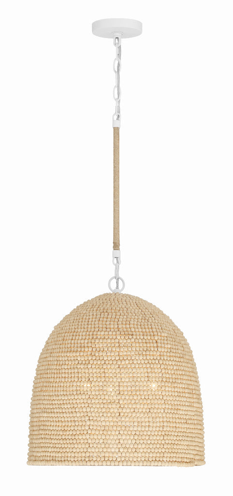 Jasper 3 Light Matte White + Natural Wood Pendant Crystorama