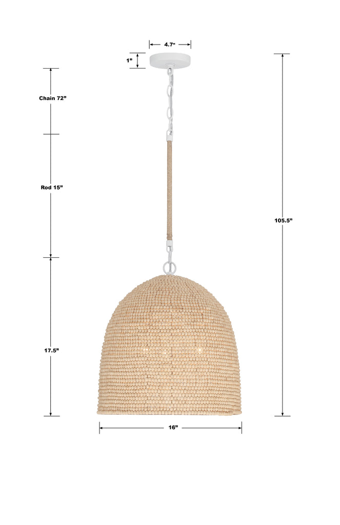 Jasper 3 Light Matte White + Natural Wood Pendant Crystorama