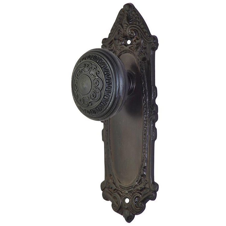 Ornate Victorian Long Backplate Door Set with Egg & Dart Door Knobs (Several Finishes Available) COPPER MOUNTAIN HARDWARE