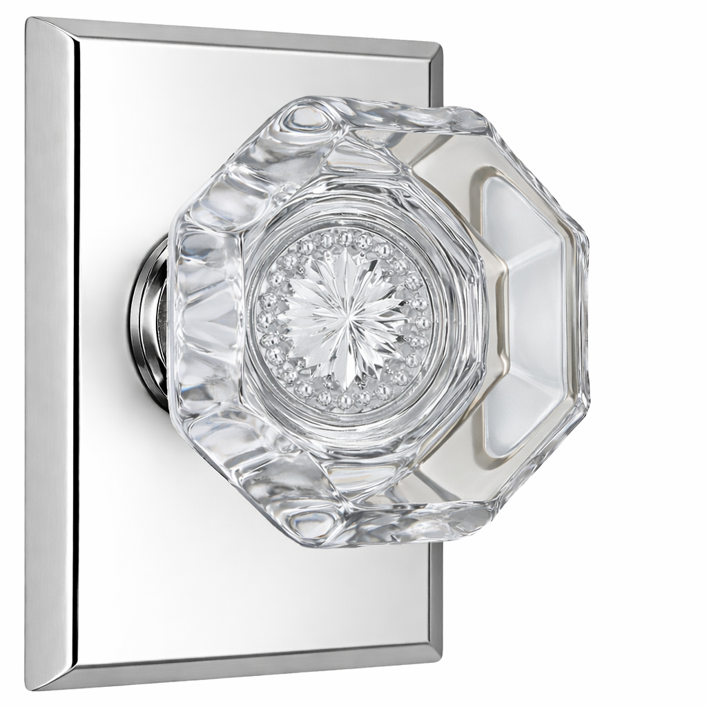 Magnifique® Rectangular Door Set with Crystal Octagon Knobs (Several Finishes Available)