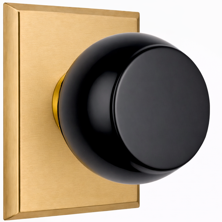 Magnifique® Rectangular Door Set with Black Obsidian Knobs (Several Finishes Available)
