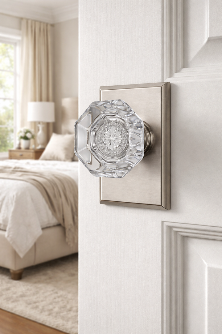 Magnifique® Rectangular Door Set with Crystal Octagon Knobs (Several Finishes Available)