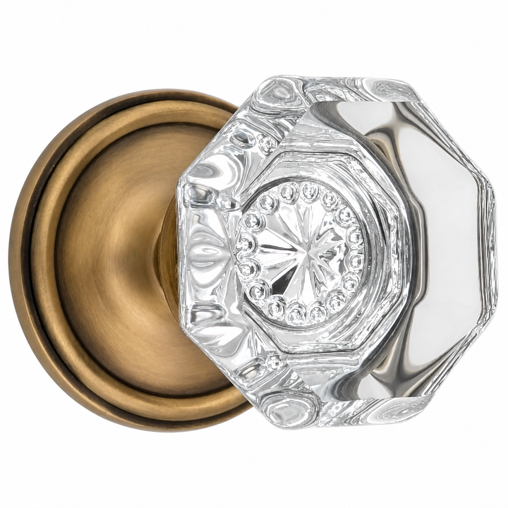Traditional Rosette Door Set with Octagon Crystal Door Knobs (Several Finishes Available)