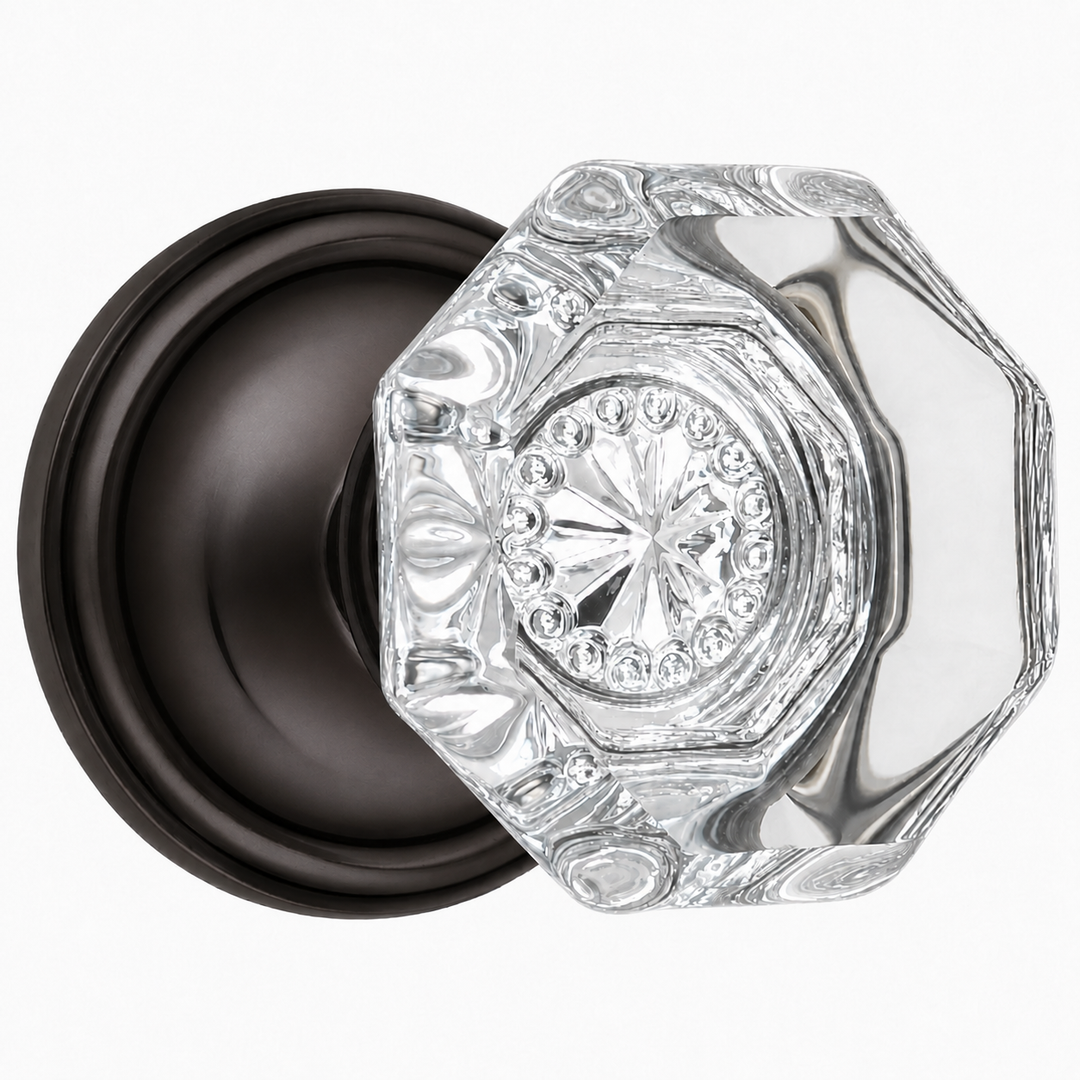 Traditional Rosette Door Set with Octagon Crystal Door Knobs (Several Finishes Available)
