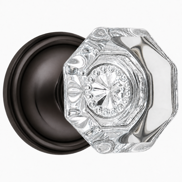 Traditional Rosette Door Set with Octagon Crystal Door Knobs (Several Finishes Available)