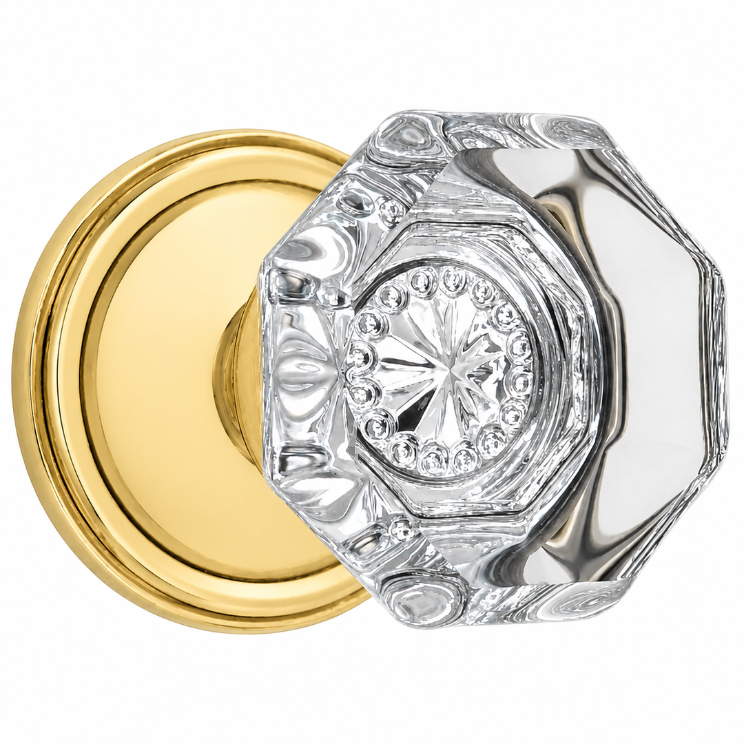 Traditional Rosette Door Set with Octagon Crystal Door Knobs (Several Finishes Available)