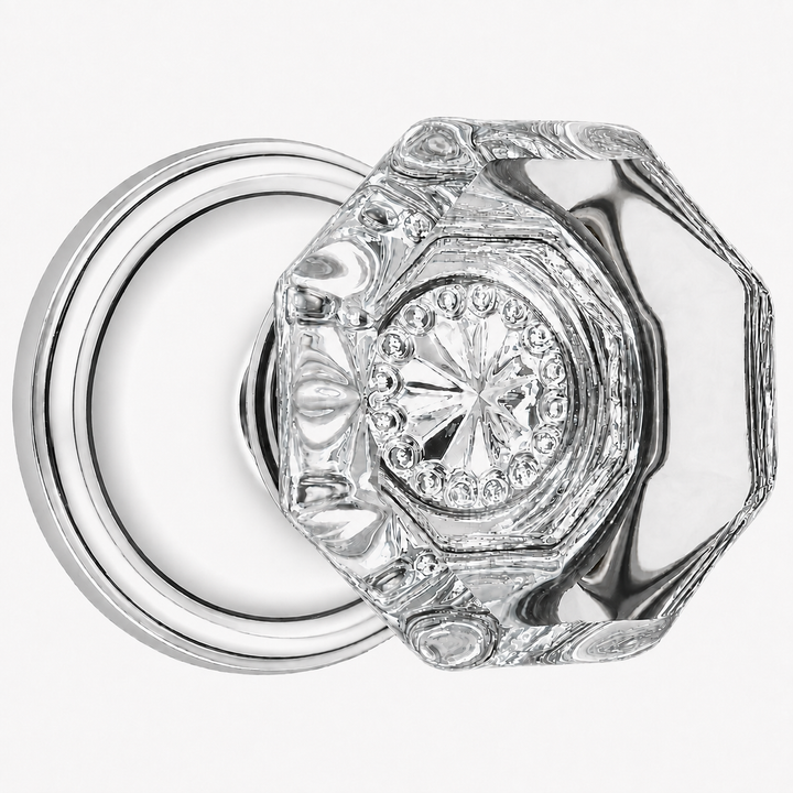 Traditional Rosette Door Set with Octagon Crystal Door Knobs (Several Finishes Available)