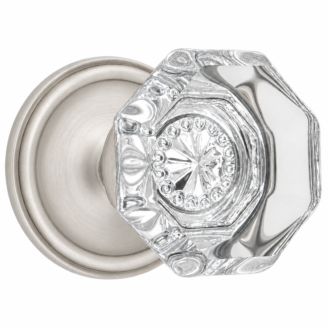 Traditional Rosette Door Set with Octagon Crystal Door Knobs (Several Finishes Available)