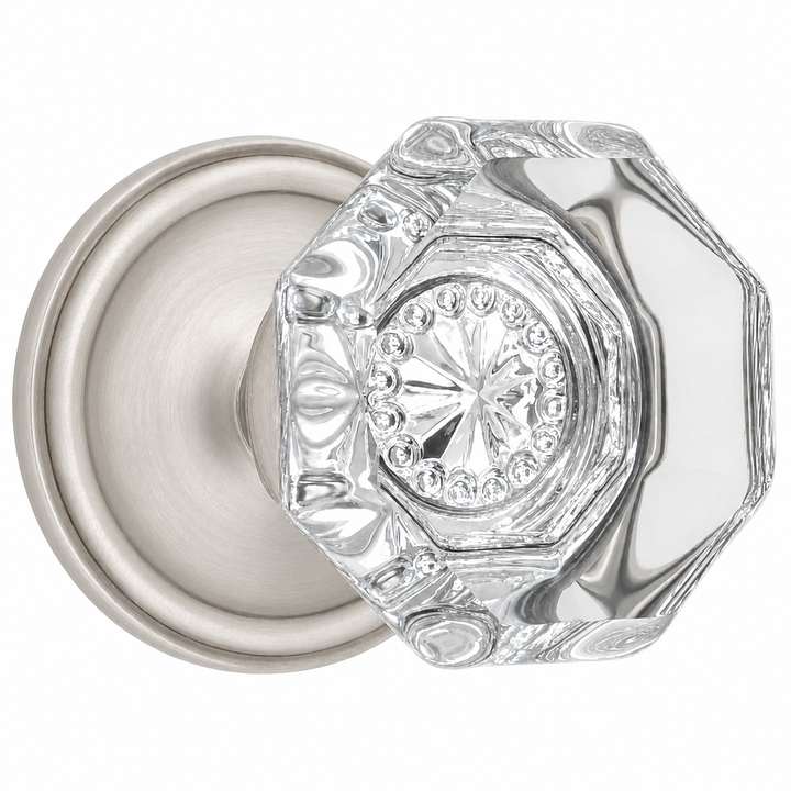 Traditional Rosette Door Set with Octagon Crystal Door Knobs (Several Finishes Available)