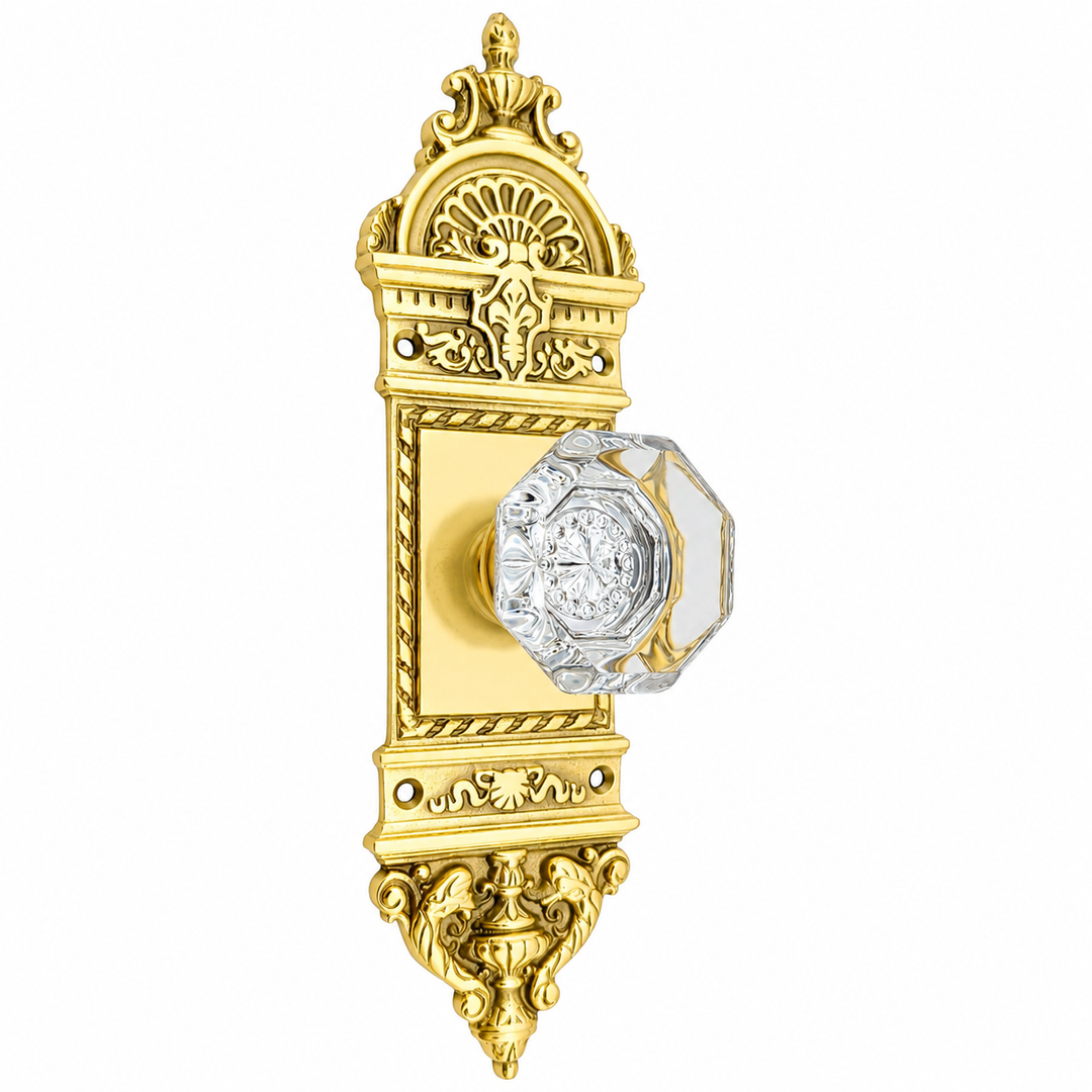 L'Enfant Backplate Door Set with Octagon Crystal Door Knobs (Several Finishes Available)