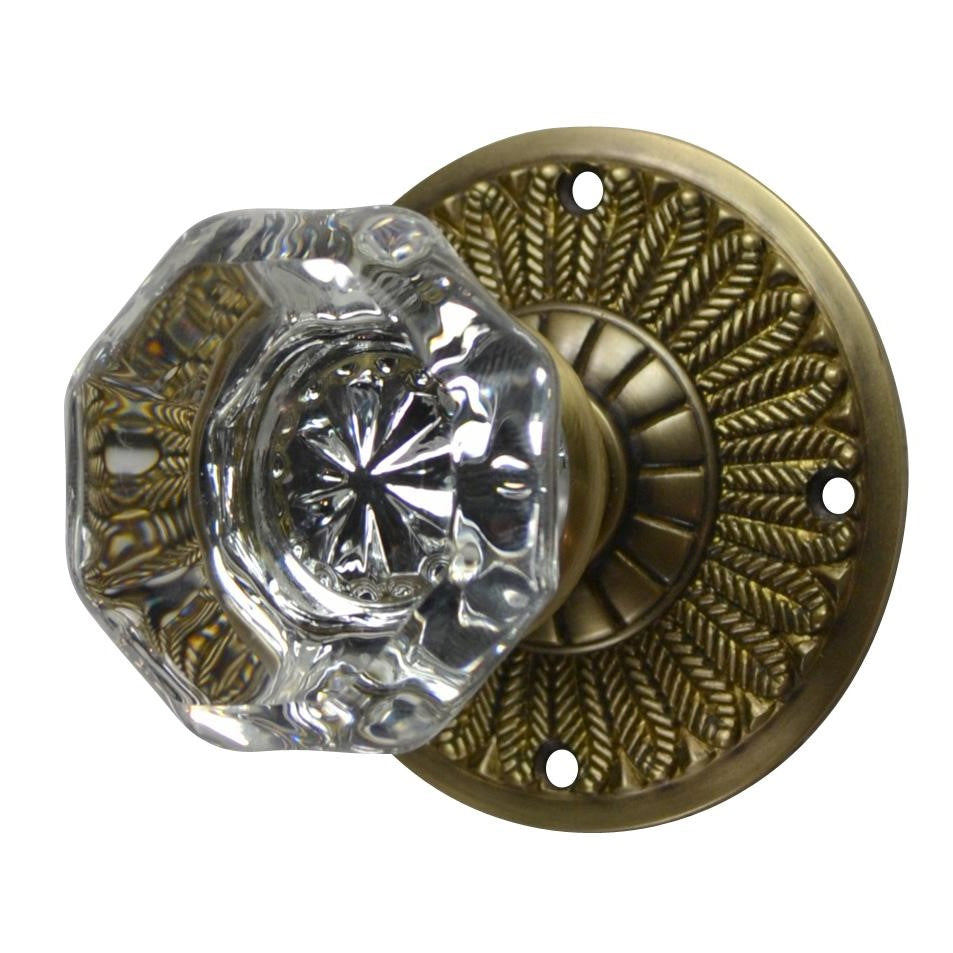 Feather Rosette Door Set with Octagon Crystal Door Knobs (Several Finishes Available) COPPER MOUNTAIN HARDWARE