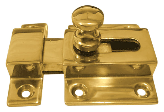 2 1/4 Inch Solid Brass Cabinet Latch With Round Turn Piece (Polished Brass Finish)