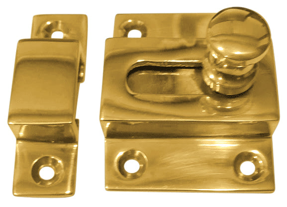 2 1/4 Inch Solid Brass Cabinet Latch With Round Turn Piece (Polished Brass Finish)