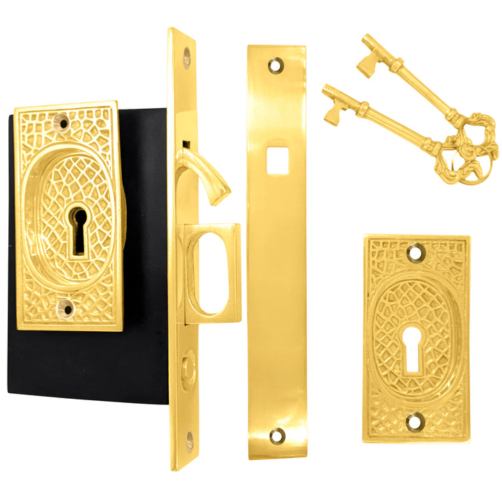 Arts & Crafts Pattern Single Pocket Privacy (Lock) Style Door Set