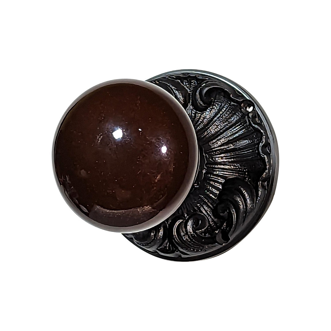 Brown Porcelain Door Knob Set with Romanesque Rosette COPPER MOUNTAIN HARDWARE