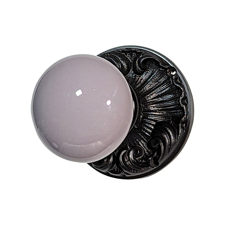 Grey Porcelain Door Knob Set with Romanesque Rosette COPPER MOUNTAIN HARDWARE