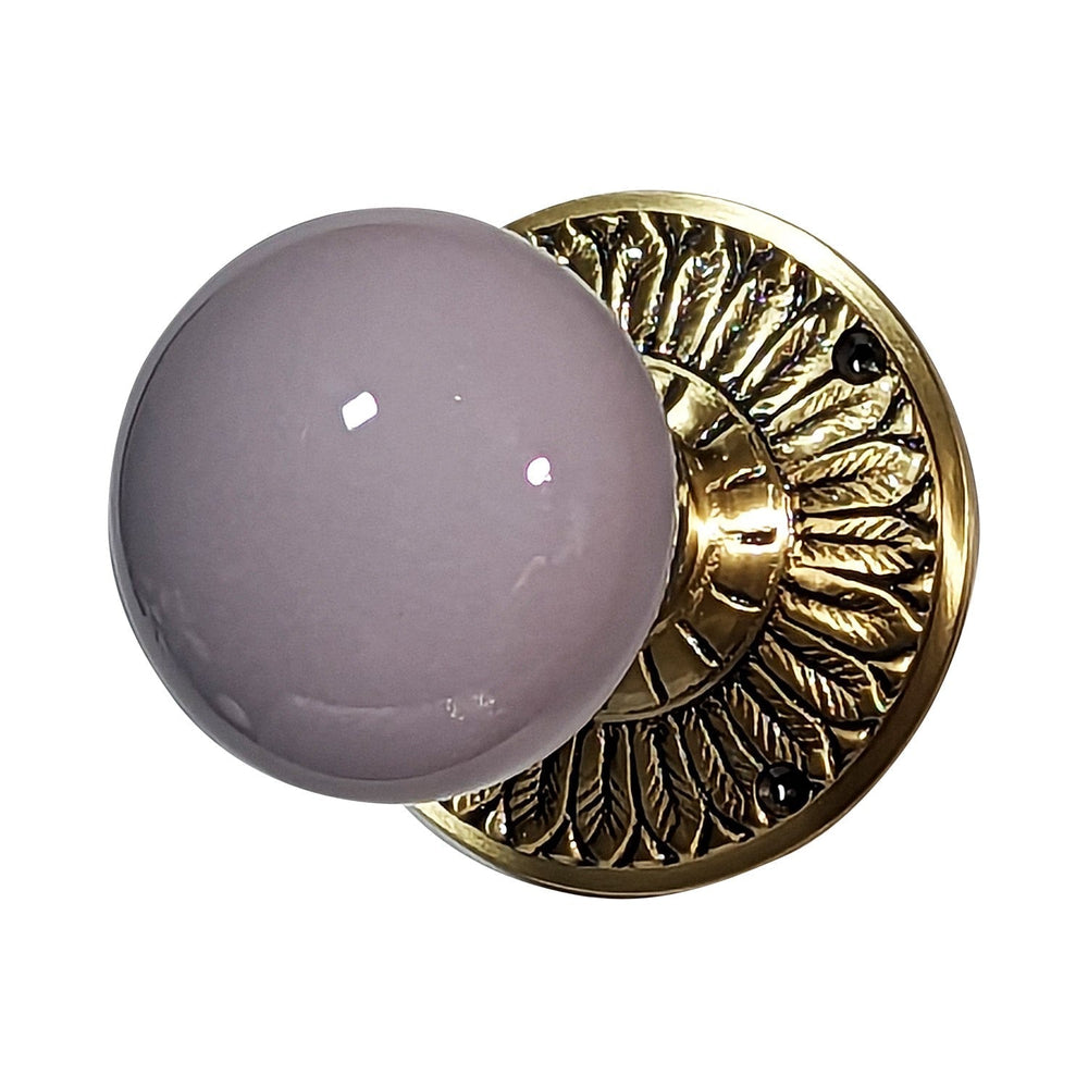 Grey Porcelain Door Knob with Brass Feathers Rosette COPPER MOUNTAIN HARDWARE