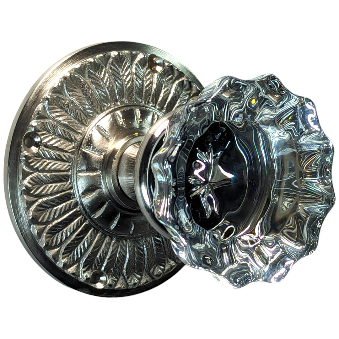 Feather Rosette Door Set with Fluted Crystal Door Knobs (Several Finishes Available) COPPER MOUNTAIN HARDWARE