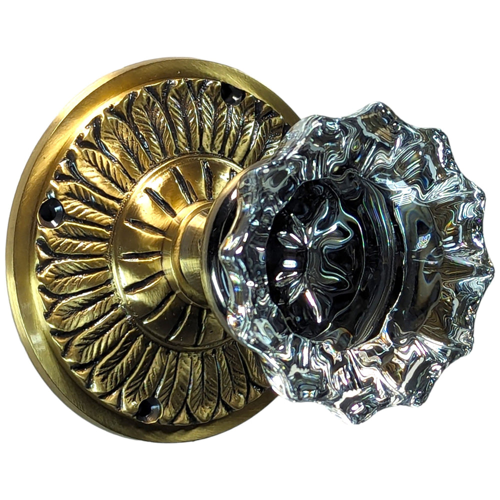 Feather Rosette Door Set with Fluted Crystal Door Knobs (Several Finishes Available) COPPER MOUNTAIN HARDWARE