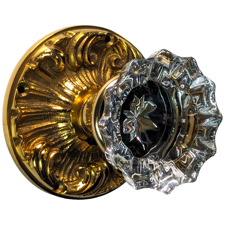 Romanesque Rosette Door Set with Fluted Crystal Door Knobs (Several Finishes Available) COPPER MOUNTAIN HARDWARE