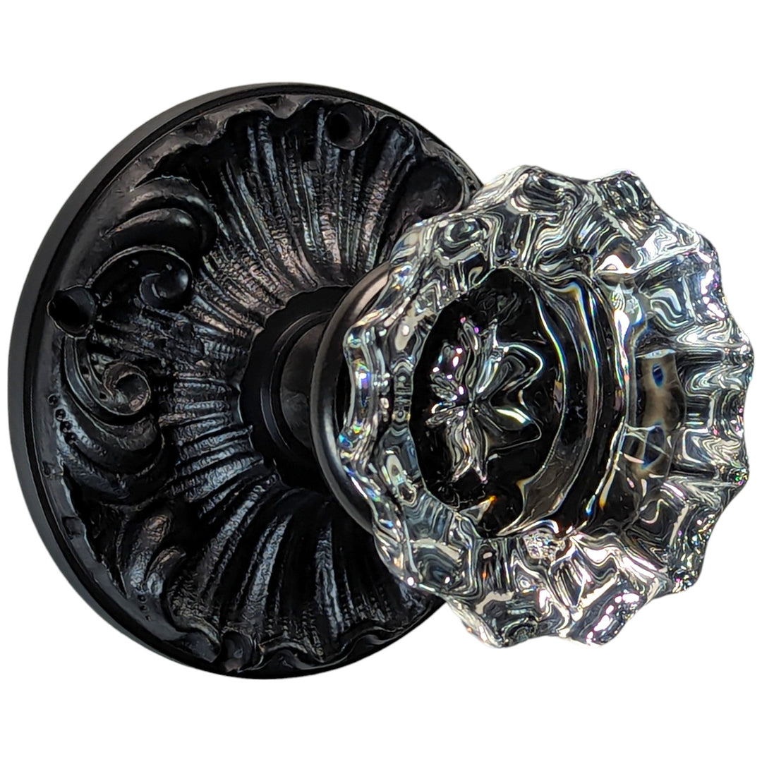 Romanesque Rosette Door Set with Fluted Crystal Door Knobs (Several Finishes Available) COPPER MOUNTAIN HARDWARE