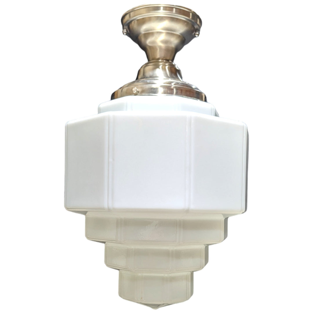 19 1/2 Inch Manhattan Skyscraper Grandeur Style Semi-Flush Mount Light (Satin Nickel Finish) COPPER MOUNTAIN HARDWARE