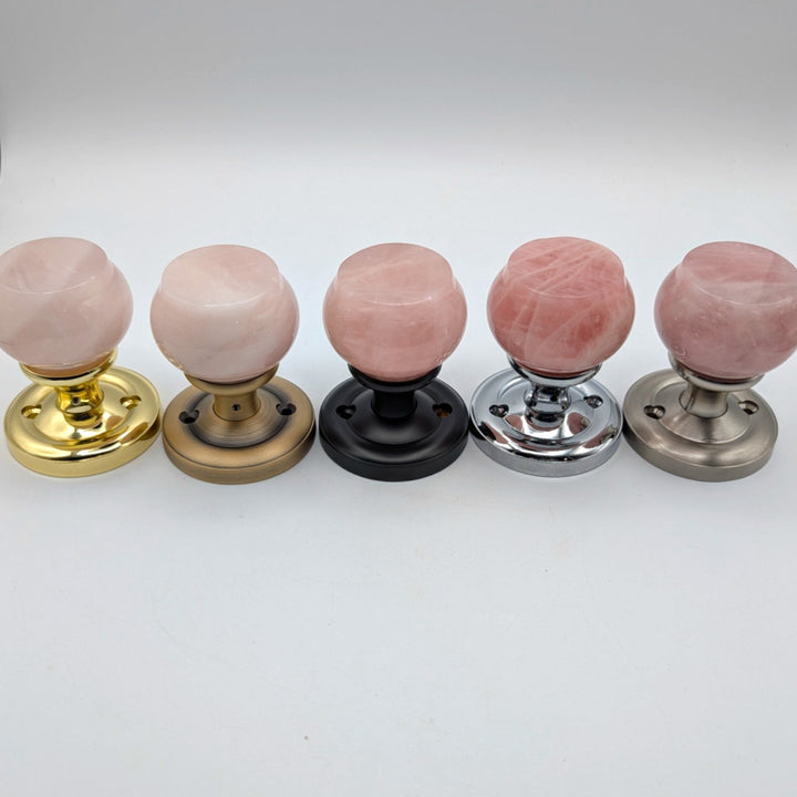 Magnifique® Classic Door Set with Rose Quartz Knobs (Several Finishes Available)