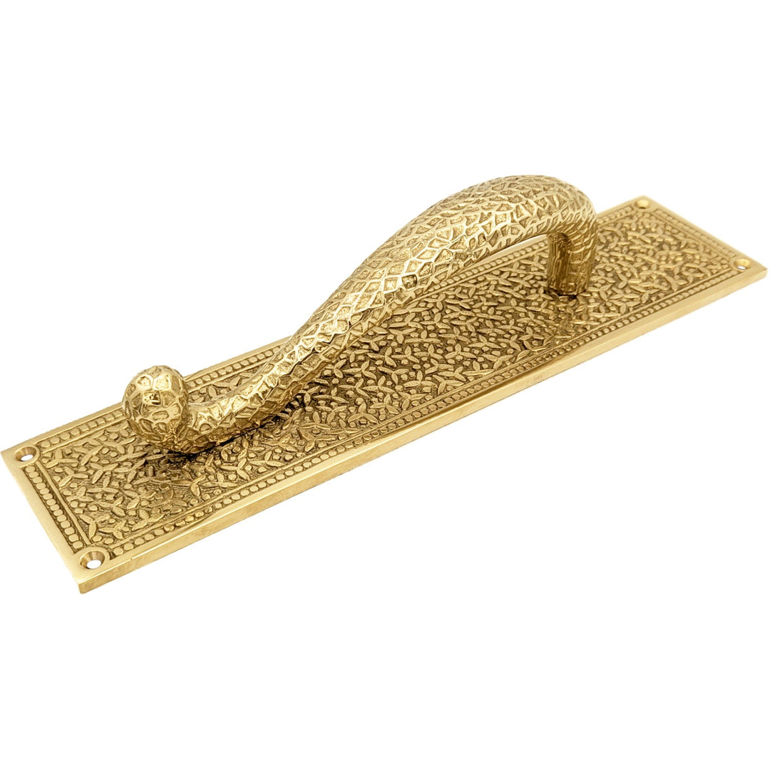 COPPER MOUNTAIN HARDWARE 12 Inch Solid Brass Rice Pattern Door Pull and Plate in Polished Brass