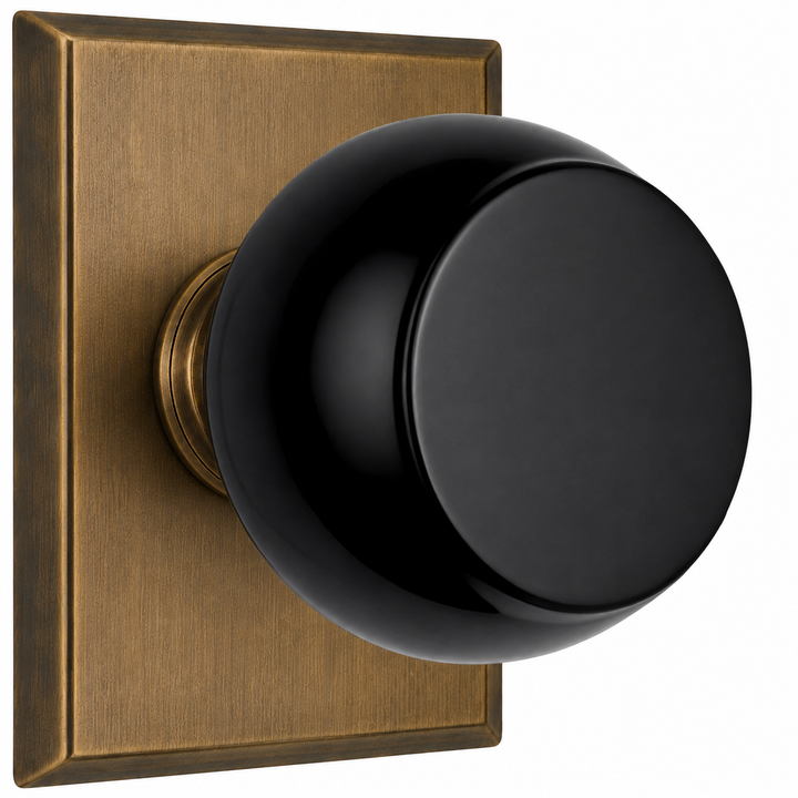Magnifique® Rectangular Door Set with Black Obsidian Knobs (Several Finishes Available)