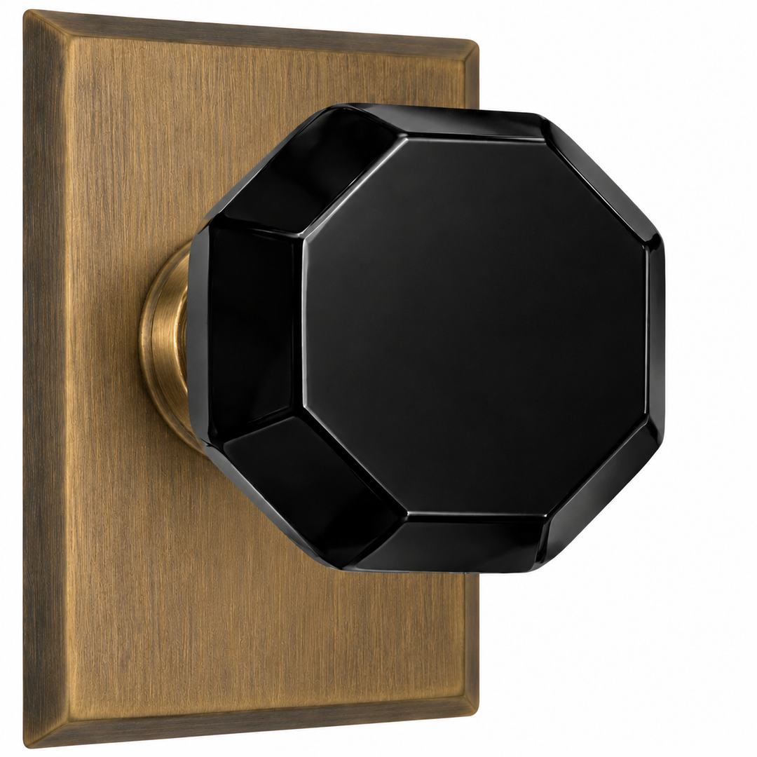 Magnifique® Rectangular Door Set with Black Glass Octagon Knobs (Several Finishes Available)